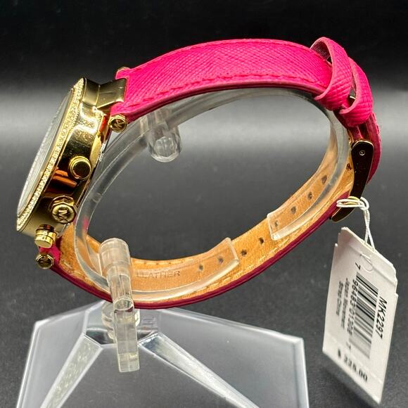 Michael Kors Parker MK2297 Crystal Chronograph Pink Leather Watch NWT main image 9